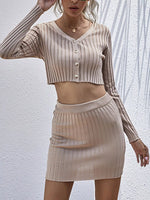 Ribbed Knit Cardigan & Mini Skirt Set