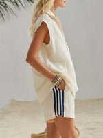 Full Size Zip Front Sleeveless Top and Striped Shorts Set Plus Size