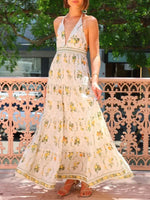 Printed Halter Neck Maxi Cami Dress - Ladyez