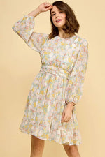 Lime 'N' Chili Chiffon Floral Print Belted Dress with Back Zipper