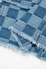 Frayed Hem Checkered Denim Mini Dress