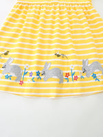 Children's Striped Bunny Embroidered Button-Front Dress