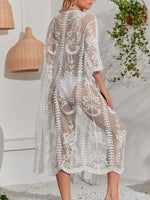 Lace Detail Open Front Longline Cover-Up - Ladyez