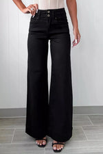 2-Button High Waist Flared Bottom Jeans