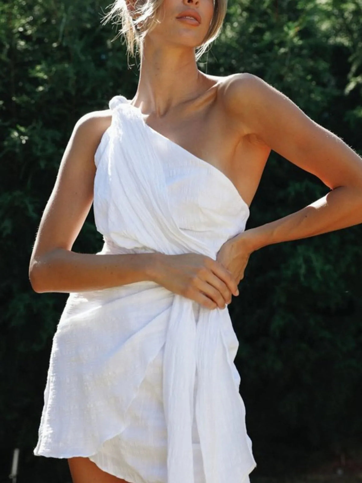Ruched One-Shoulder Mini Dress - Ladyez