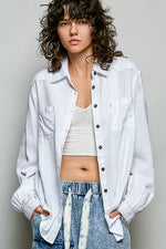 POL Washed Textured Cotton Western Button Front Shirt
