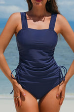 Drawstring Ruched Wide Straps Tankini Set - Ladyez