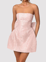 Lace-Up Sleeveless Satin Mini Dress with Bow - Ladyez