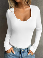 Ribbed Knit Long Sleeve T-Shirt
