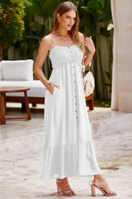 Smocked Spaghetti Strap Ruffle Hem Dress - Ladyez