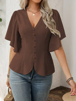 V-Neck Flutter Sleeve Blouse