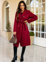 Double-Breasted Tie Waist Overcoat