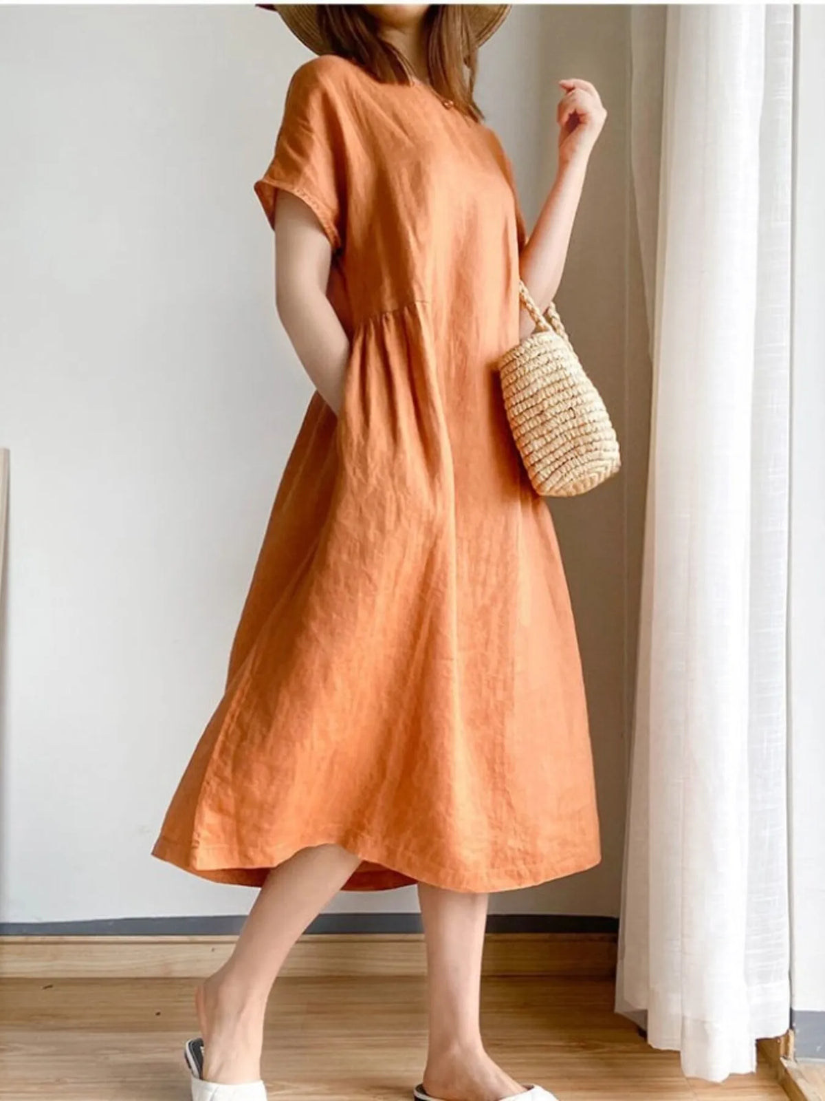 Full Size Casual Round Neck Midi Dress Plus Size - Ladyez