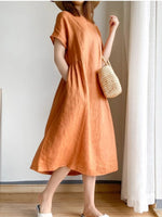 Full Size Casual Round Neck Midi Dress Plus Size - Ladyez