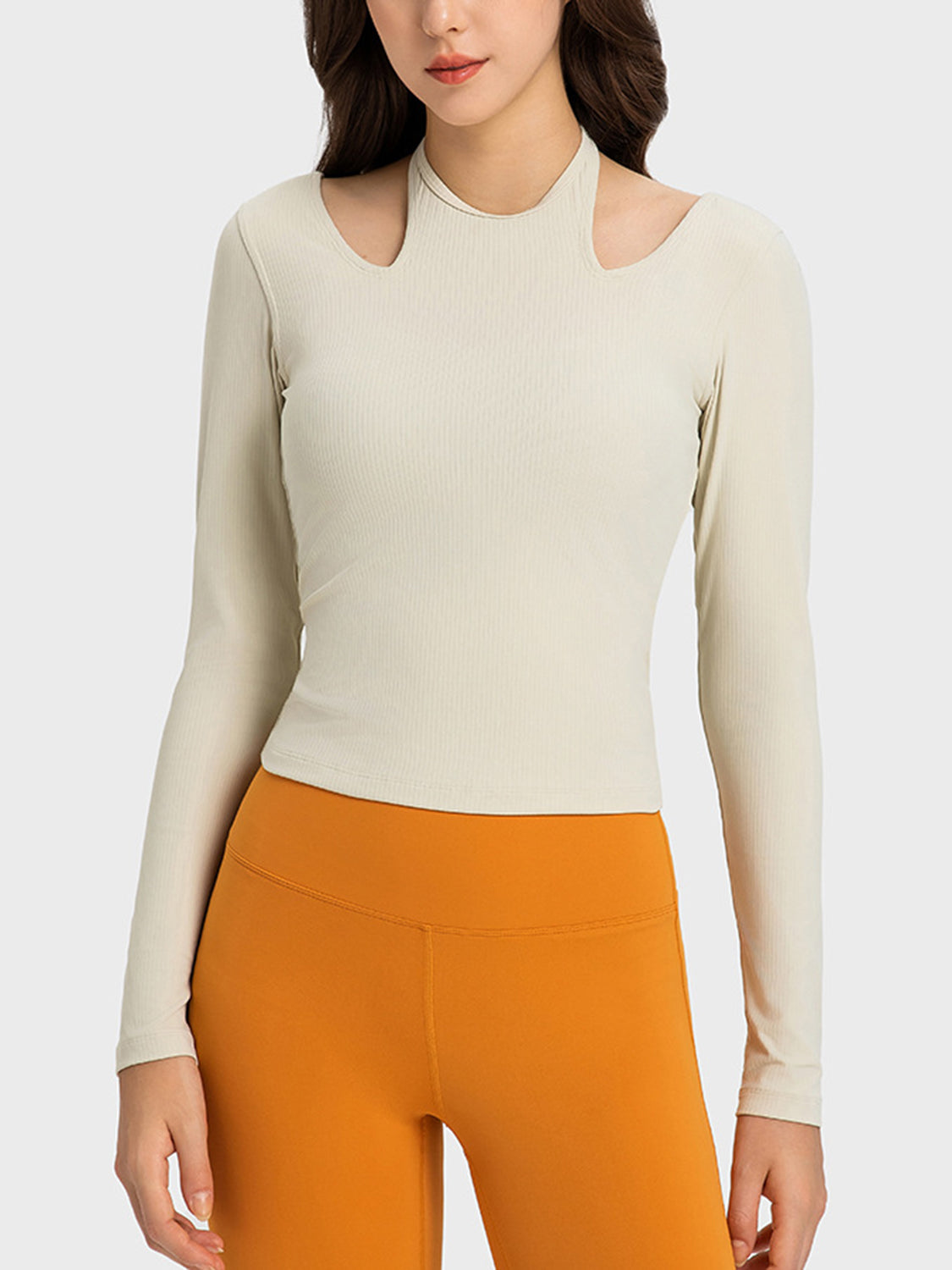 Millennia Halter Neck Long Sleeve Sporty Top - Ladyez