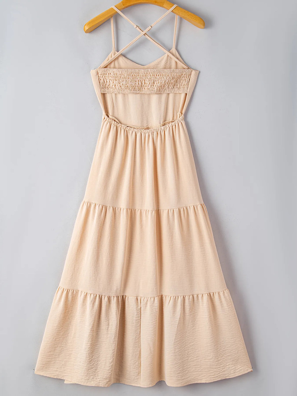 Crossover Backless Bodice Tiered Maxi Dress - Ladyez