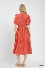 Umgee Zip-Front Smocked Waist Midi Dress