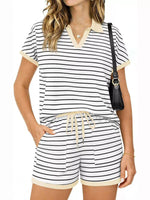 Striped Short Sleeve Polo and Shorts Set