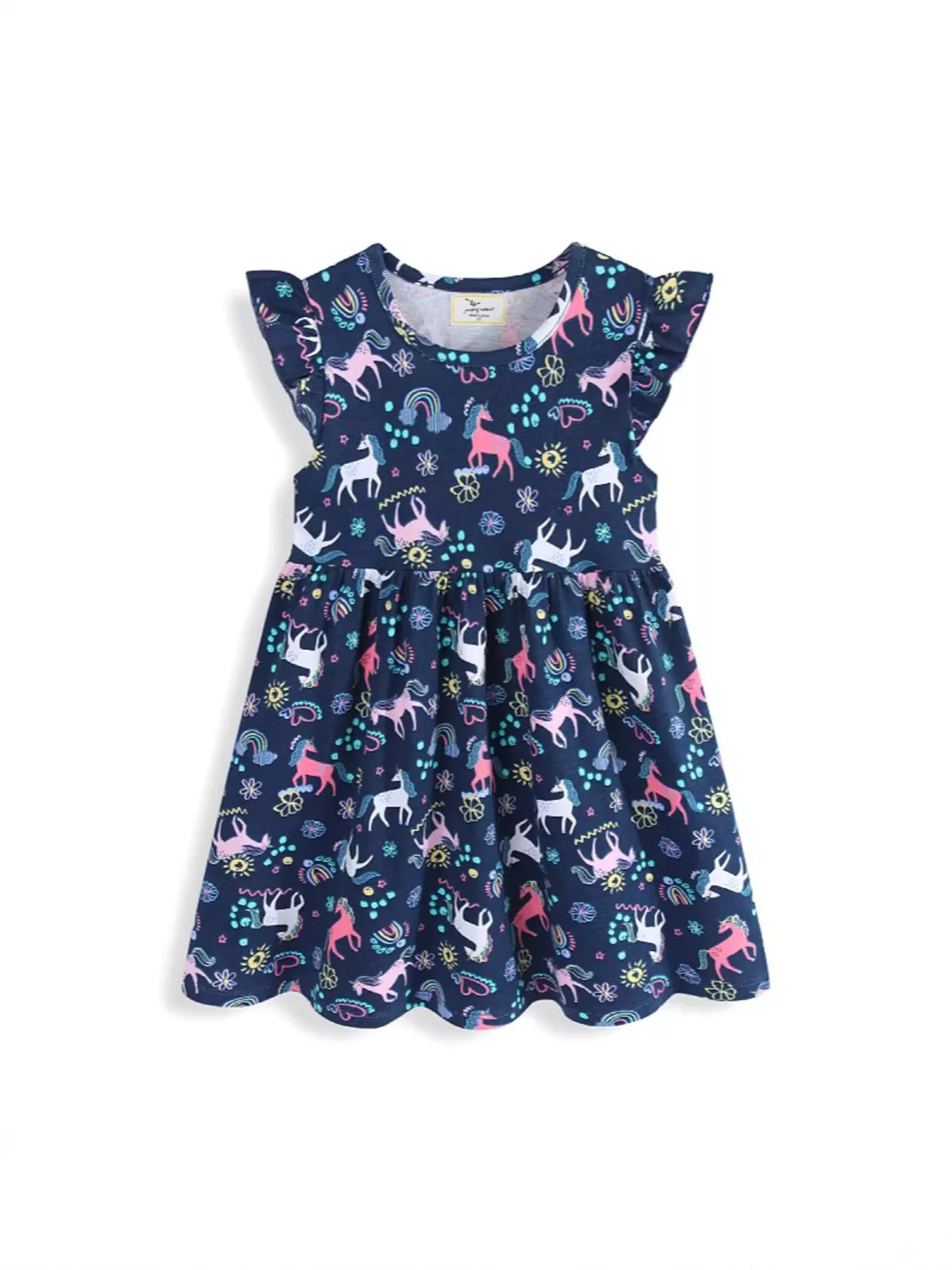 Children's Unicorn Print Ruffle Sleeve Dress