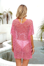 Angel Wings Openwork V-Neck Half Sleeve Cover Up - Ladyez