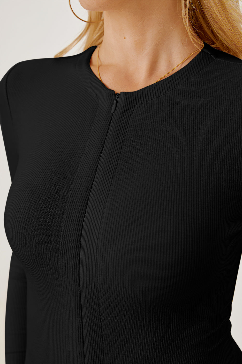 Zip Up Long Sleeve Bodysuit - Ladyez