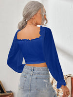 Mesh Sweetheart Neck Flounce Sleeve Top - Ladyez