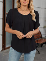 Elegant Pleated Flowy Short Sleeve Blouse