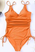 Drawstring Plunge One-Piece Swimwear - Ladyez