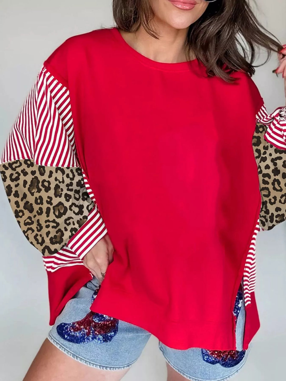 Striped Patchwork Sleeve Colorblock Sweatshirt