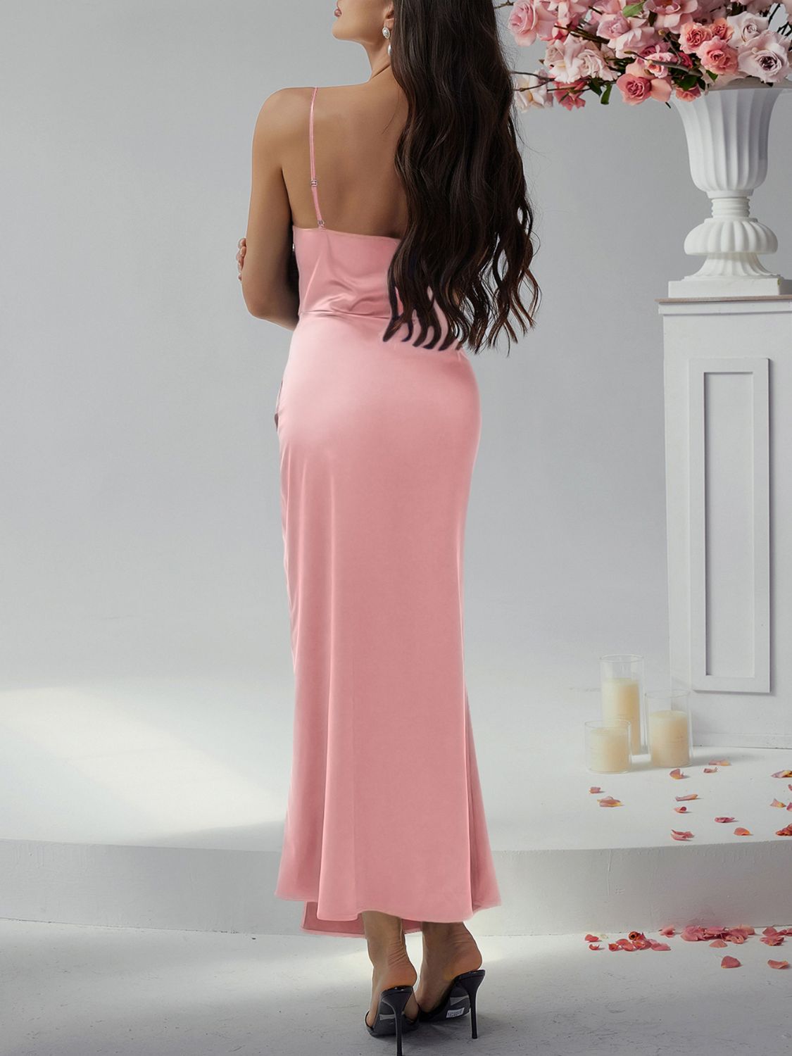 Devine Slit Ruched Maxi Cami Dress - Ladyez