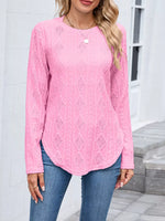 Openwork Textured Long Sleeve Top