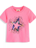 Children's Star Sequin Round Neck Tee