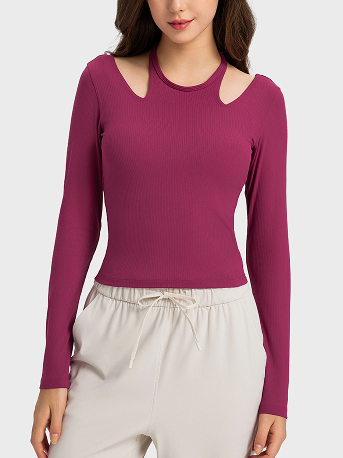 Millennia Halter Neck Long Sleeve Sporty Top - Ladyez