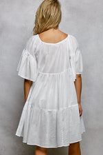 POL Tied Tassel Embroidery Half Flared Sleeve Mini Dress