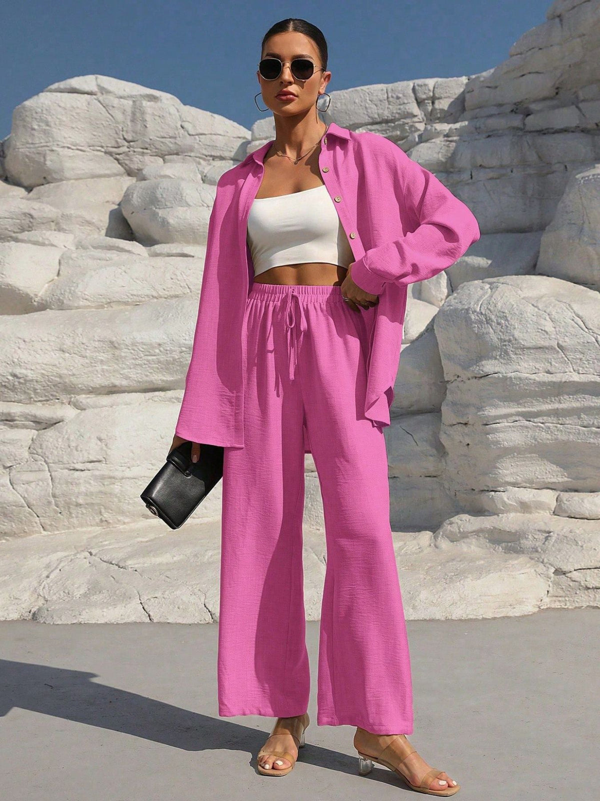 Button Up Long Sleeve Shirt and Pants Set