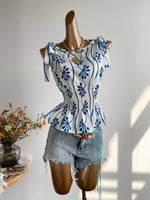Smocked Tie Shoulder Blouse