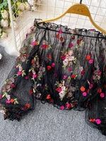Floral Embroidered Mesh Off-Shoulder Top