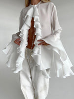 Ruffle Trim Flounce Sleeve Blouse