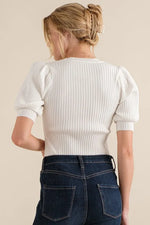 And The Why Puffed Half Sleeve Rib Basic Bodysuit - Ladyez