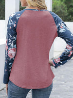 V-Neck Floral Long Sleeve T-Shirt - Ladyez