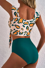 Leopard Print U Neck Knotted High Waist Bikini Set - Ladyez