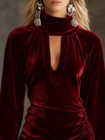 Full Size Velvet Ruched Flounce Sleeve Mini Dress Plus Size