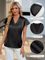 Satin V-Neck Flutter Sleeve Blouse