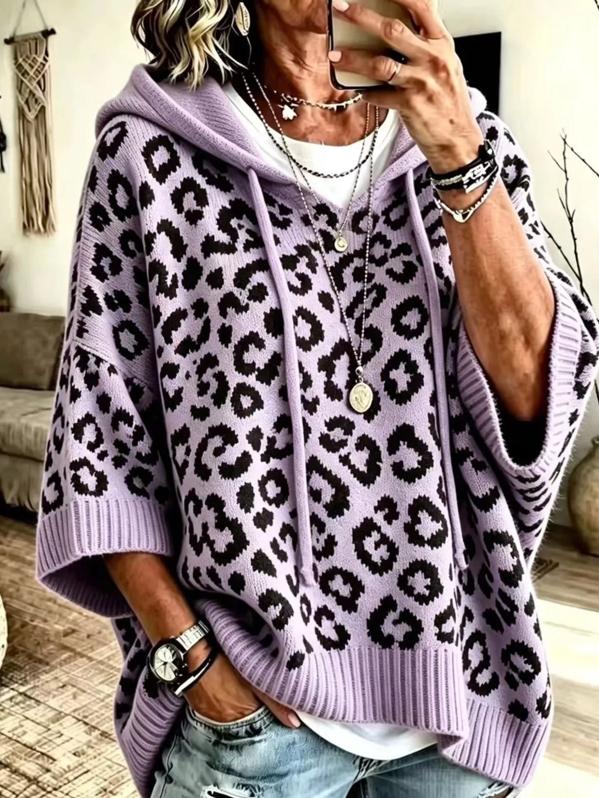 Drawstring Leopard Hooded Sweater