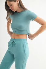 MONO B Essential Micro-ribbed Cropped Athleisure Tee - Ladyez