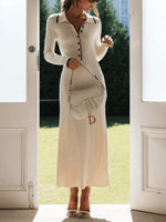 Ribbed Knit Button Detail Sweater Dress