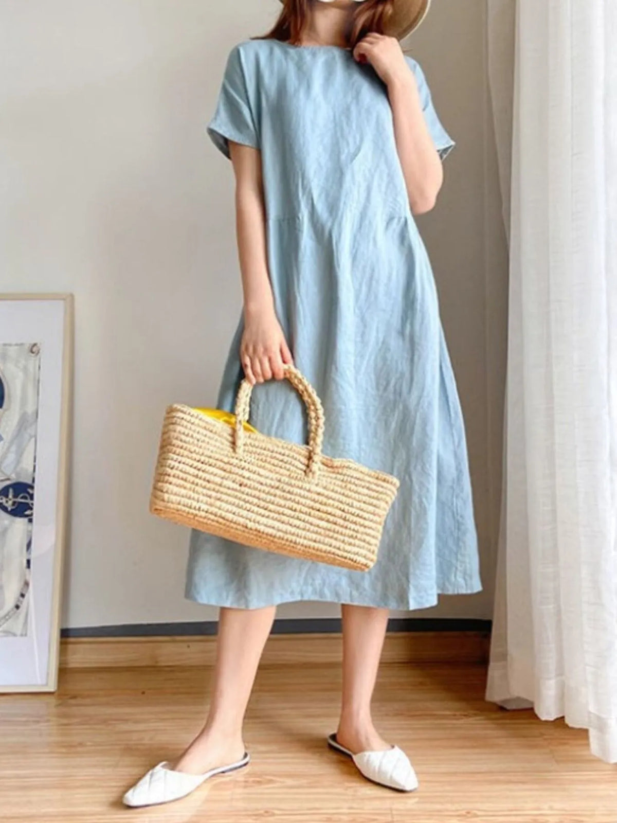 Full Size Casual Round Neck Midi Dress Plus Size - Ladyez