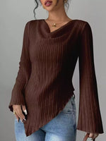 Cowl Neck Ribbed Knit T-Shirt