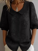 Full Size Flower Puff Sleeve Shirt Plus Size