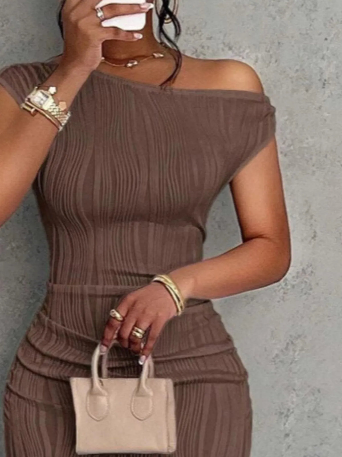 Textured Single Shoulder Bodycon Maxi Dress - Ladyez